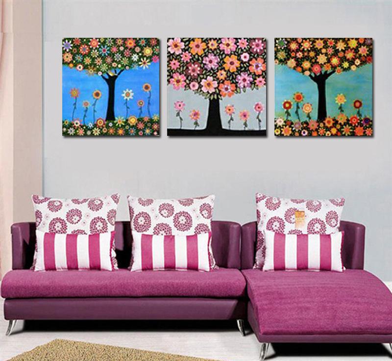 現(xiàn)代簡約幸福樹發(fā)財樹裝飾畫無框畫客廳臥室壁畫墻畫掛畫三聯(lián)組畫
